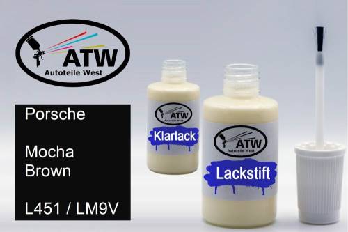 Porsche, Mocha Brown, L451 / LM9V: 20ml Lackstift + 20ml Klarlack - Set, von ATW Autoteile West.
